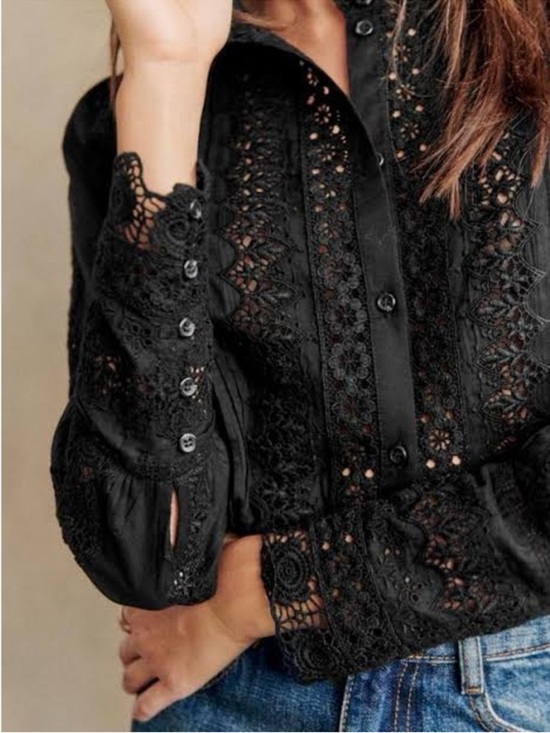 Sezane Tops - SEZANE NWT Black Floral Embroidered Crochet Lace Button Down Rym Shirt Blouse